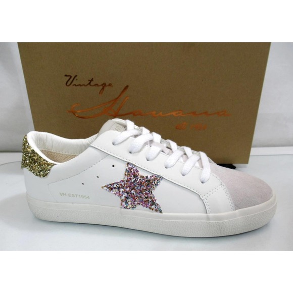 Vintage Havana Shoes - Women's Vintage Havana Cora Lace Up Slip On Star Sneakers White Multi